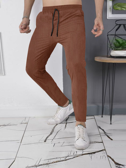 Louis Vicaci Slim Fit Lycra Trouser Pent For Men-Brown with Texture-BR517