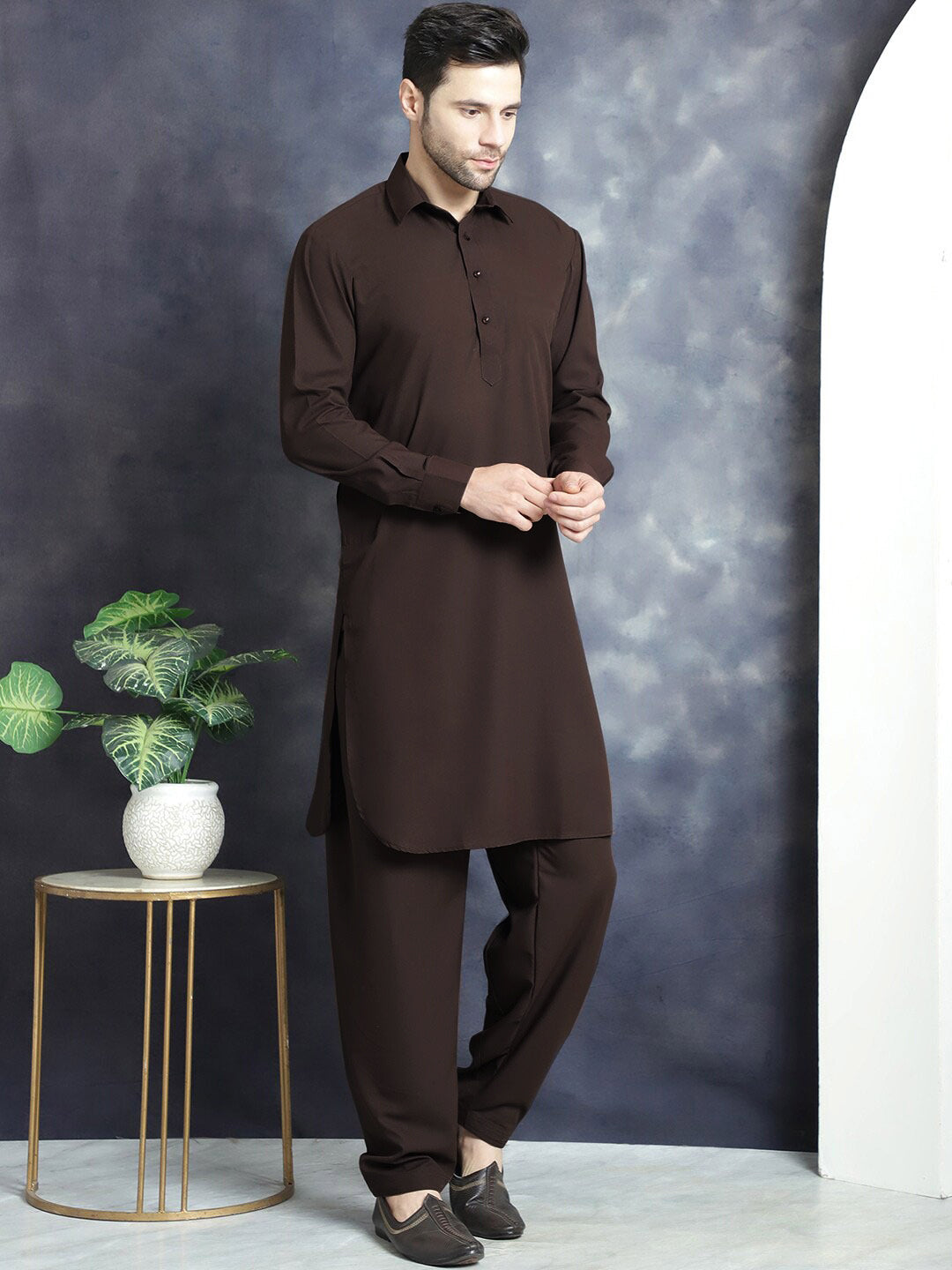 Maryland Cotton Sutton Unstitched Suit For Men-Dark Brown-RT2445