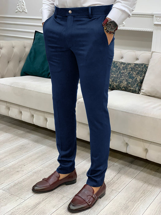 Louis Vicaci Super Stretchy Slim Fit Lycra Pent For Men-Navy Blue-RT1885