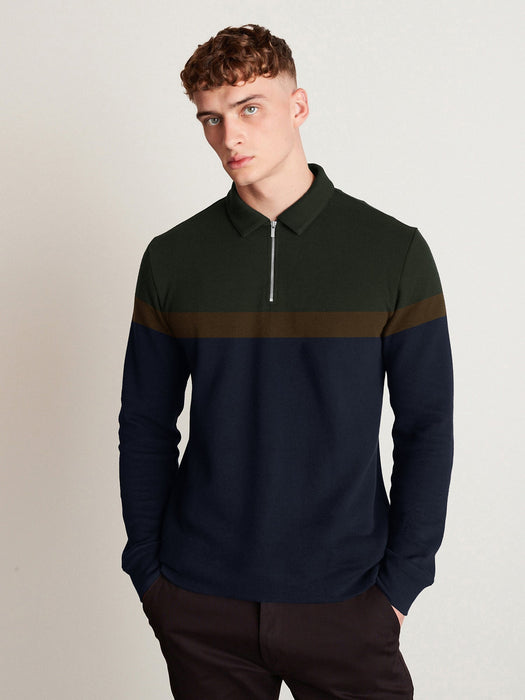 Everest Long Sleeve P.Q Polo Shirt For Men-Green-Brown & Dark Navy-RT266