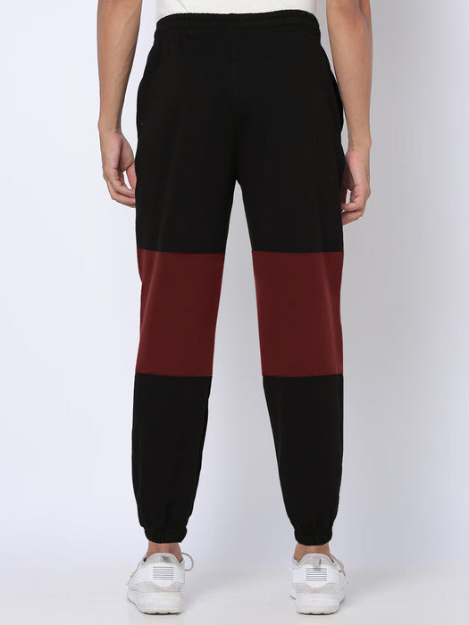 Nyc Polo Gathering Fit Fleece Jogger Trouser For Men-Black with Red Panel-RT2184