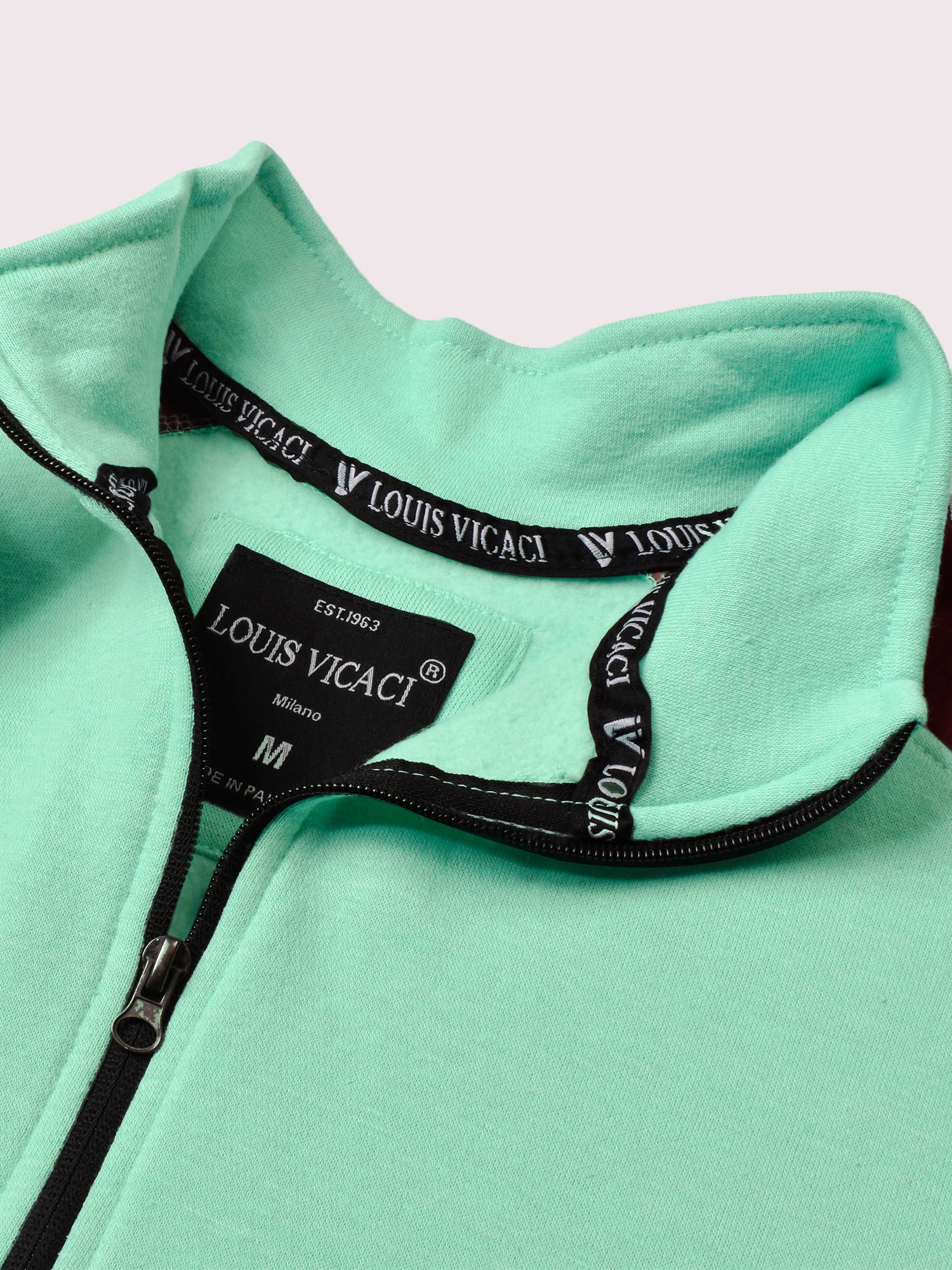 Louis Vicaci Fleece Zipper Tracksuit For Ladies-Light Green with Maroon Stripe-BR366