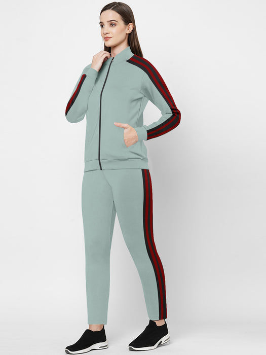 Louis Vicaci Fleece Zipper Tracksuit For Ladies-Bond Blue with Black Stripe-BR369