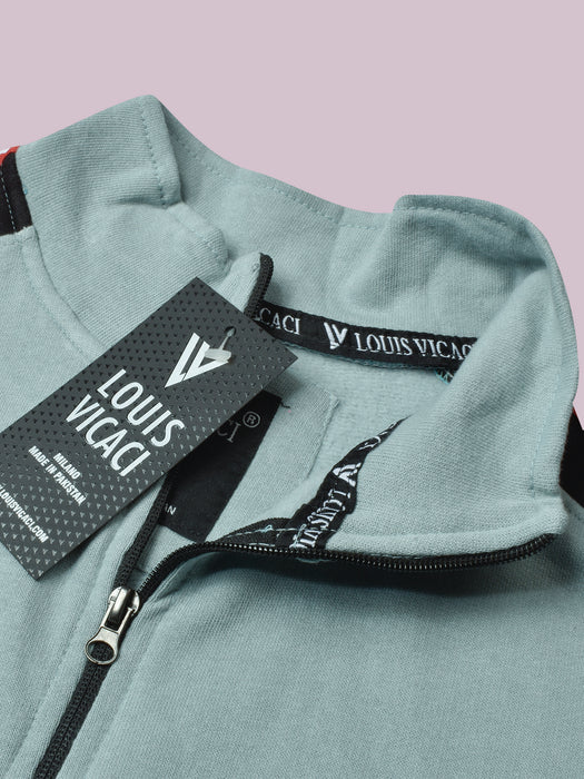 Louis Vicaci Fleece Zipper Tracksuit For Ladies-Bond Blue with Black Stripe-BR369