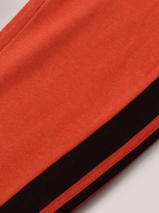 Louis Vicaci Fleece Zipper Tracksuit For Ladies-Orange Melange with Black Stripe-BR370
