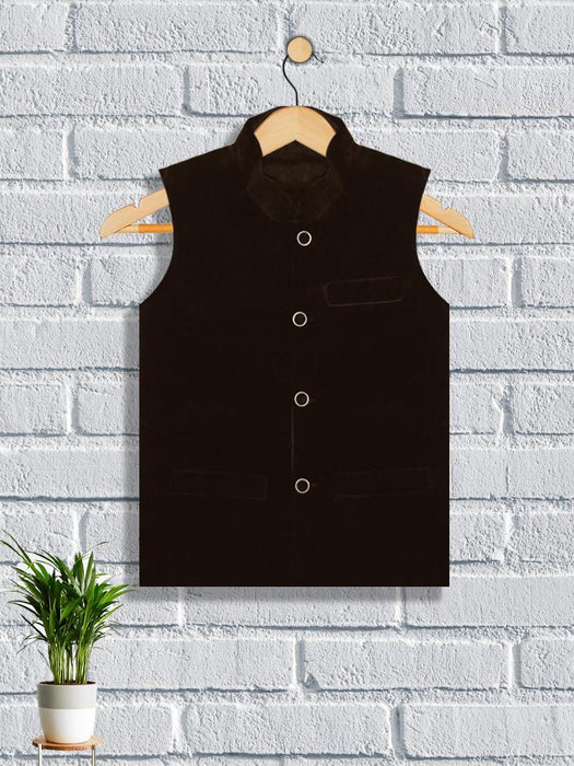 Premium Quality Stylish Velvet Waistcoat For Boys-Brown-RT464