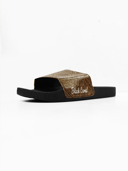 Black Camel Stylish Dumfries Textured Design Soft Slides-Light Brown-RT261