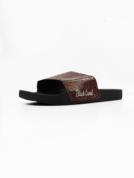 Black Camel Stylish Dumfries Textured Design Soft Slides-Walnut Brown-RT263