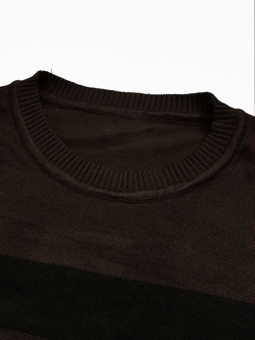 Full Fashion Short Sleeve Crew Neck Sweater For Men-Brown With Stripes-SP1099/RT2241