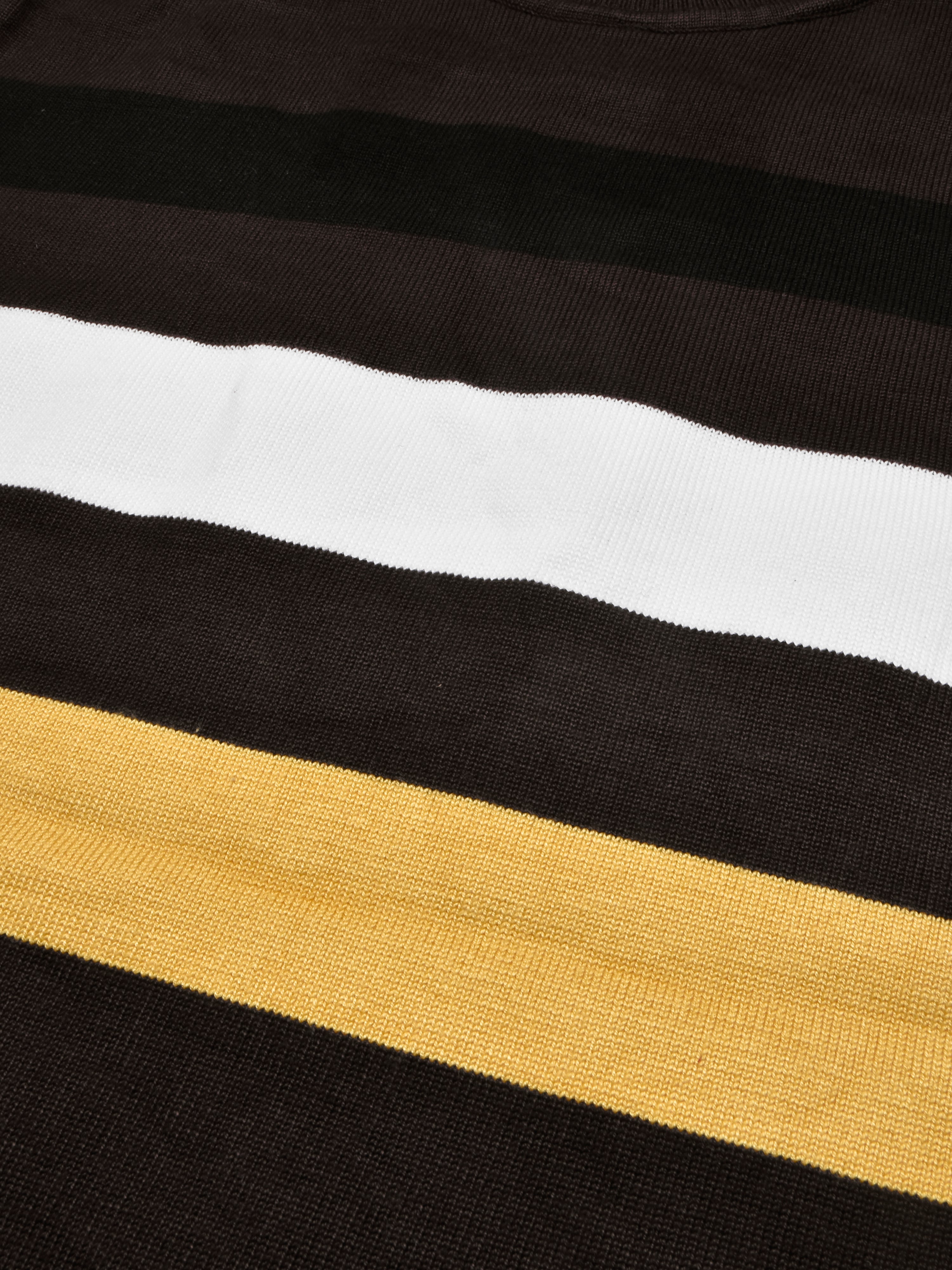 Full Fashion Short Sleeve Crew Neck Sweater For Men-Brown With Stripes-SP1099/RT2241