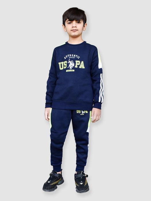U.S Polo Assn Fleece Tracksuit For Kids-Dark Navy With Parrot-RT1179