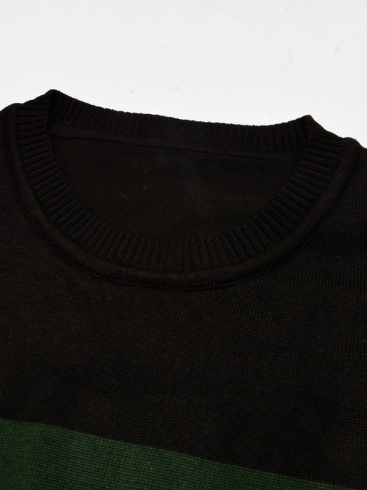 Full Fashion Short Sleeve Crew Neck Sweater For Men-Black With Stripes-RT2242