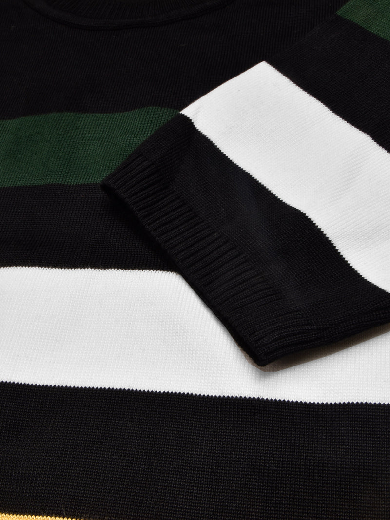 Full Fashion Short Sleeve Crew Neck Sweater For Men-Black With Stripes-RT2242