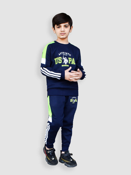 U.S Polo Assn Fleece Tracksuit For Kids-Dark Navy With Parrot-RT1179
