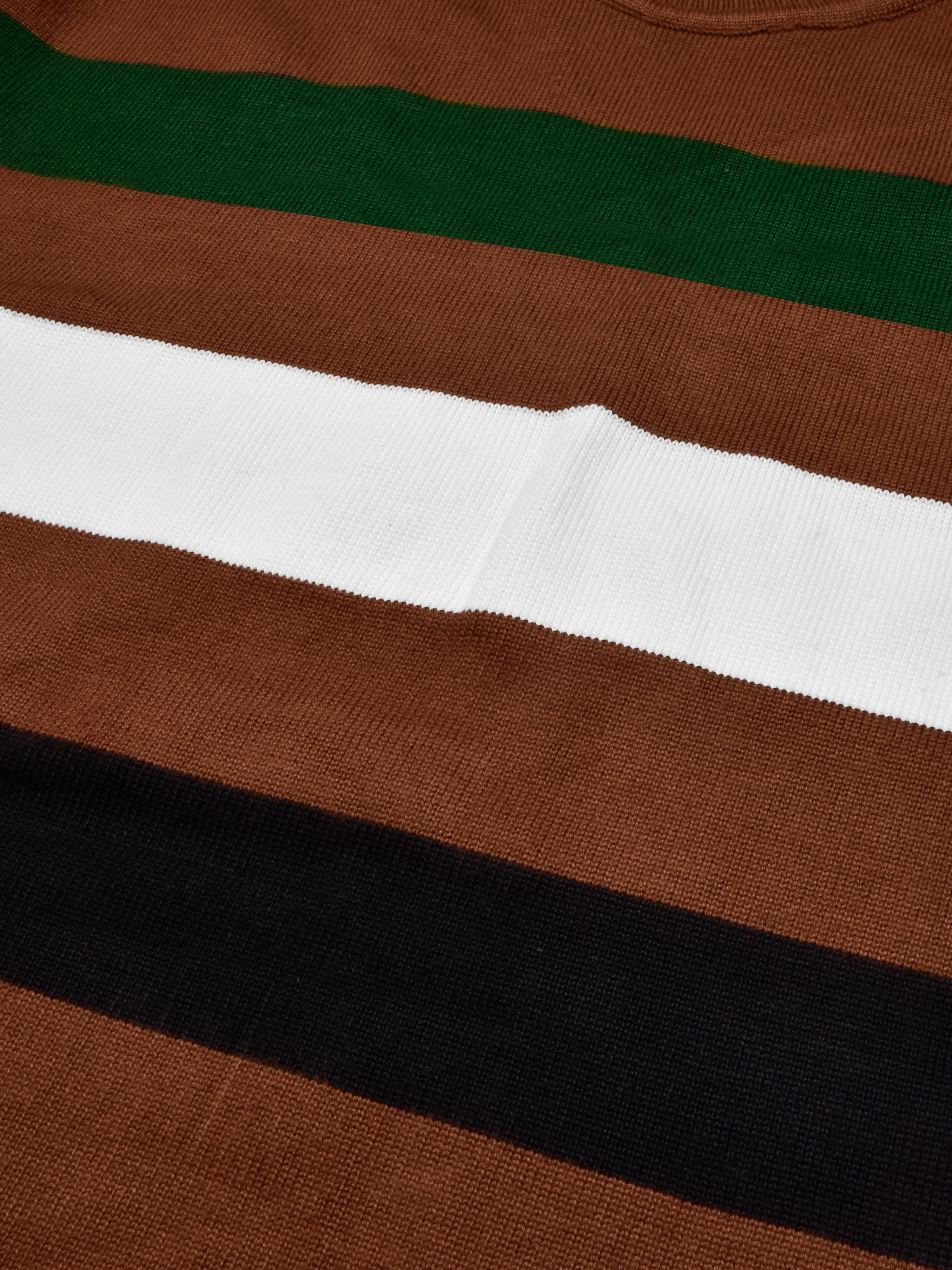 Full Fashion Short Sleeve Crew Neck Sweater For Men-Light Brown With Stripes-RT2243