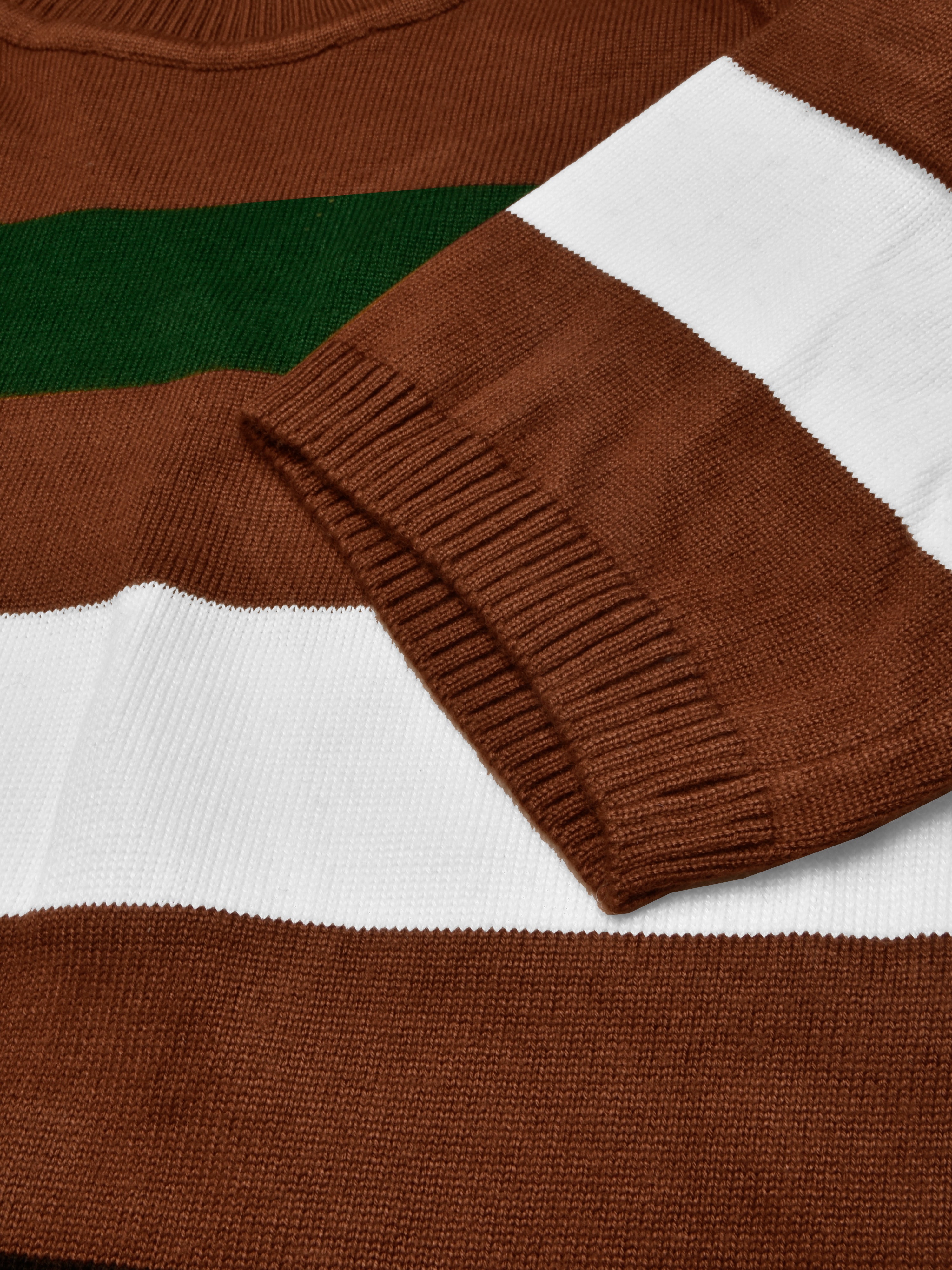 Full Fashion Short Sleeve Crew Neck Sweater For Men-Light Brown With Stripes-RT2243