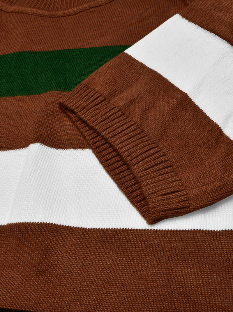 Full Fashion Short Sleeve Crew Neck Sweater For Men-Light Brown With Stripes-RT2243