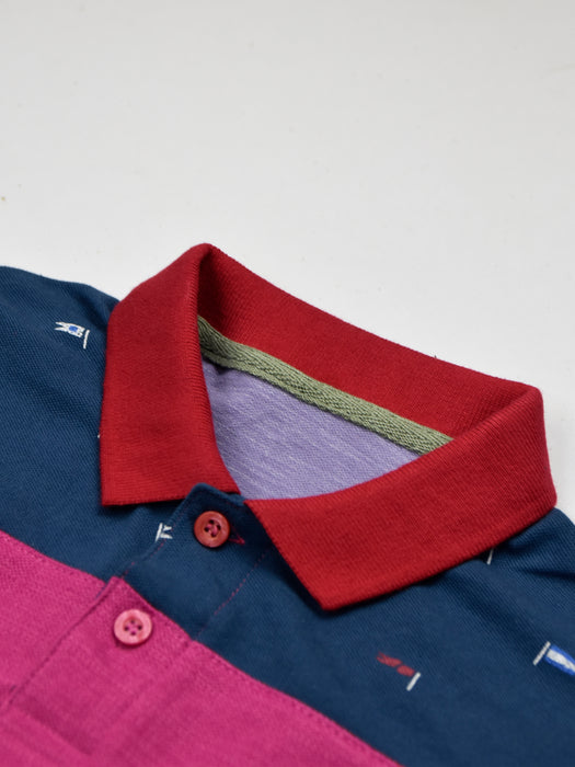 HB Summer P.Q Polo Shirt For Kids-Purple Melange With Multi Panel-RT281
