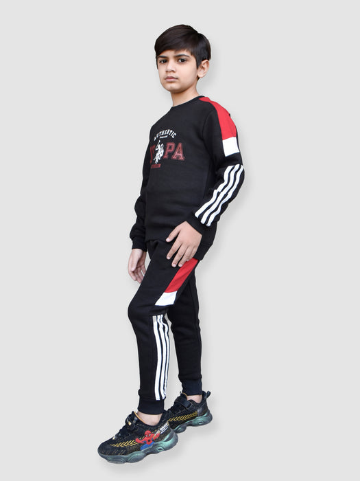 U.S Polo Assn Fleece Tracksuit For Kids-Black With Red-RT1180
