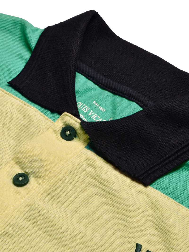 Summer Polo Shirt For Men-Dark Navy with Yellow & Green-RT2383