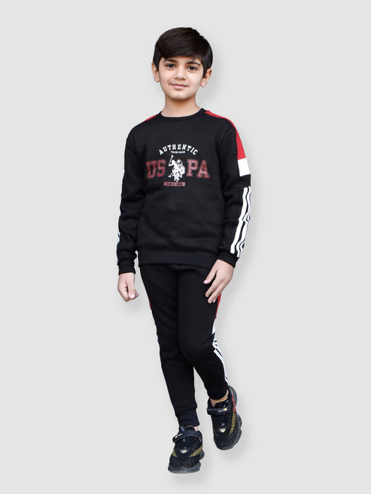 U.S Polo Assn Fleece Tracksuit For Kids-Black With Red-RT1180