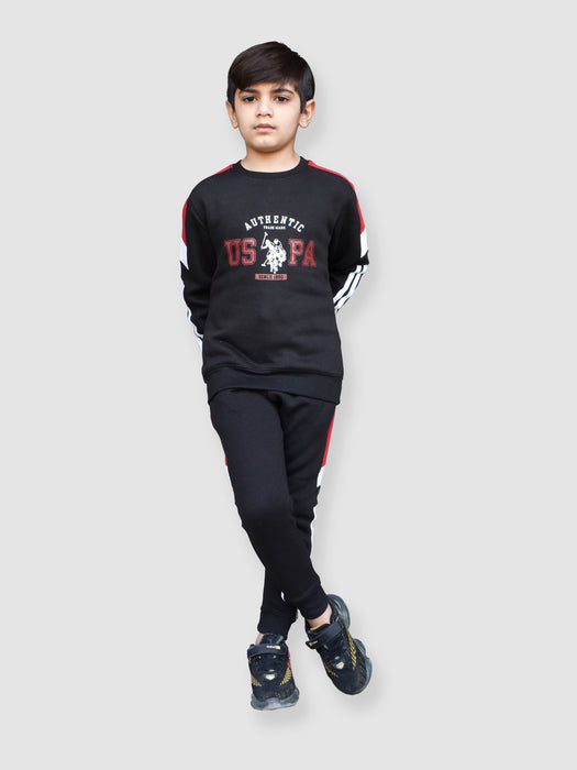 U.S Polo Assn Fleece Tracksuit For Kids-Black With Red-RT1180