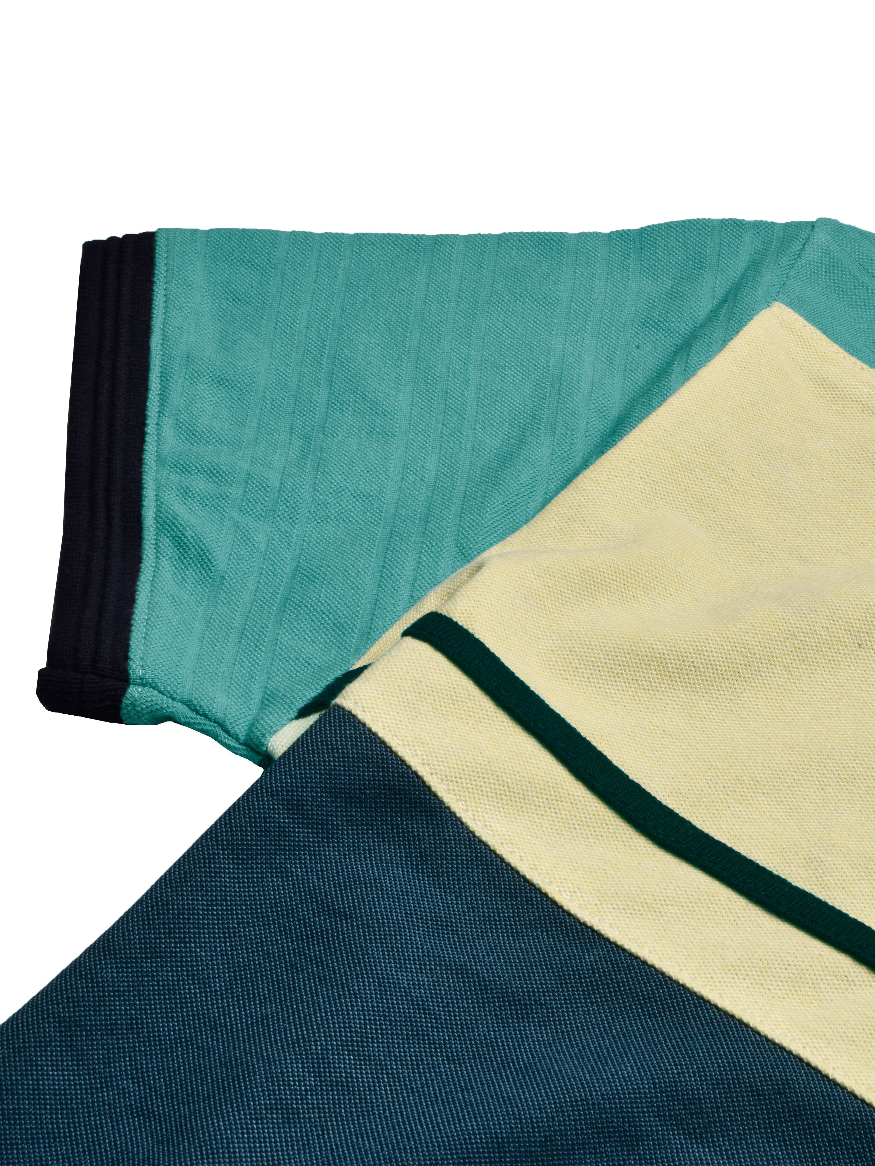 Summer Polo Shirt For Men-Navy Melange with Yellow & Cyan Green-RT2384