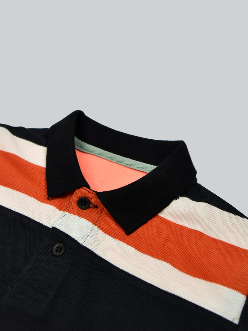 HB Summer P.Q Polo Shirt For Kids-Light Coral Melange With Dark Orange Stripes-RT275