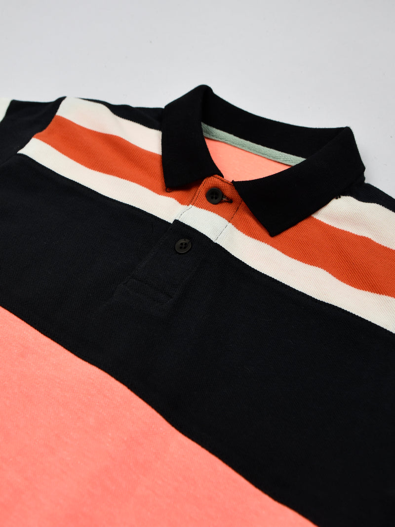 HB Summer P.Q Polo Shirt For Kids-Light Coral Melange With Dark Orange Stripes-RT275