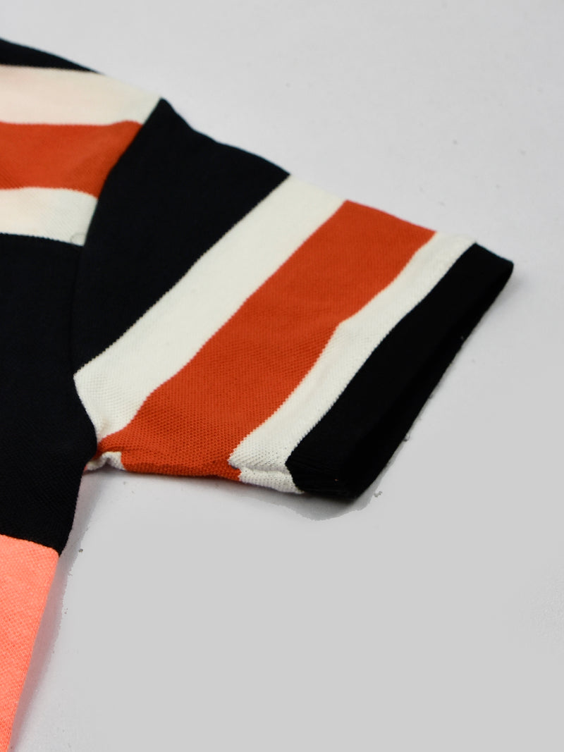 HB Summer P.Q Polo Shirt For Kids-Light Coral Melange With Dark Orange Stripes-RT275