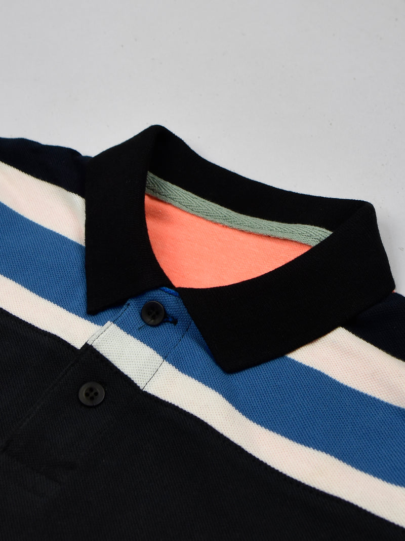 HB Summer P.Q Polo Shirt For Kids-Light Coral Melange With Blue Stripes-RT274