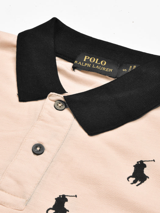 Summer Polo Shirt For Men-Peach with Allover Print-RT2334