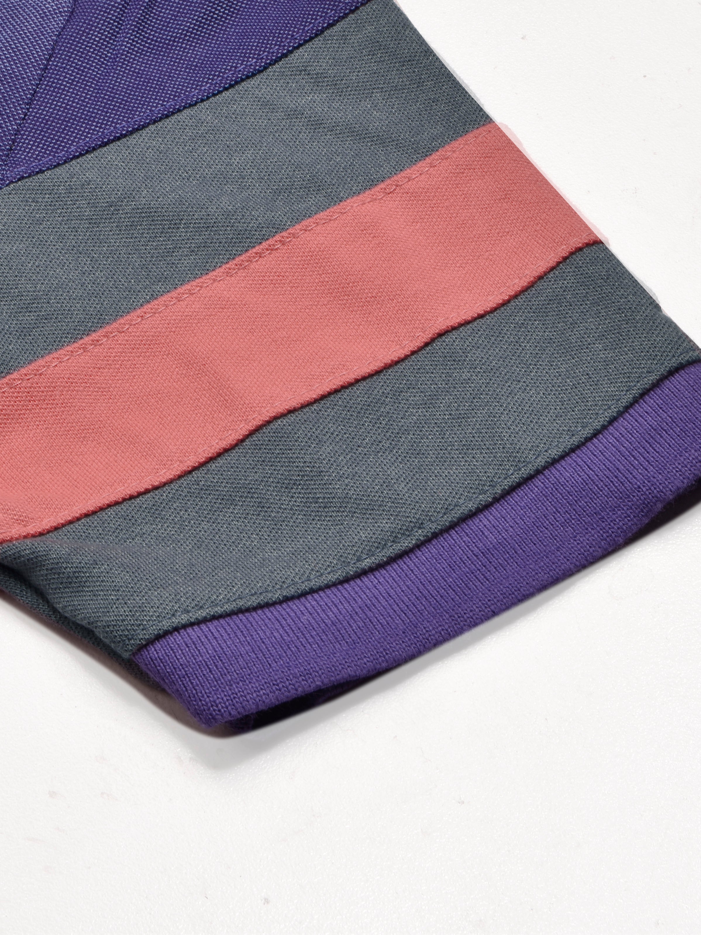 Summer Polo Shirt For Men-Slate Blue Melange with Purple & Pink Stripe-RT2336