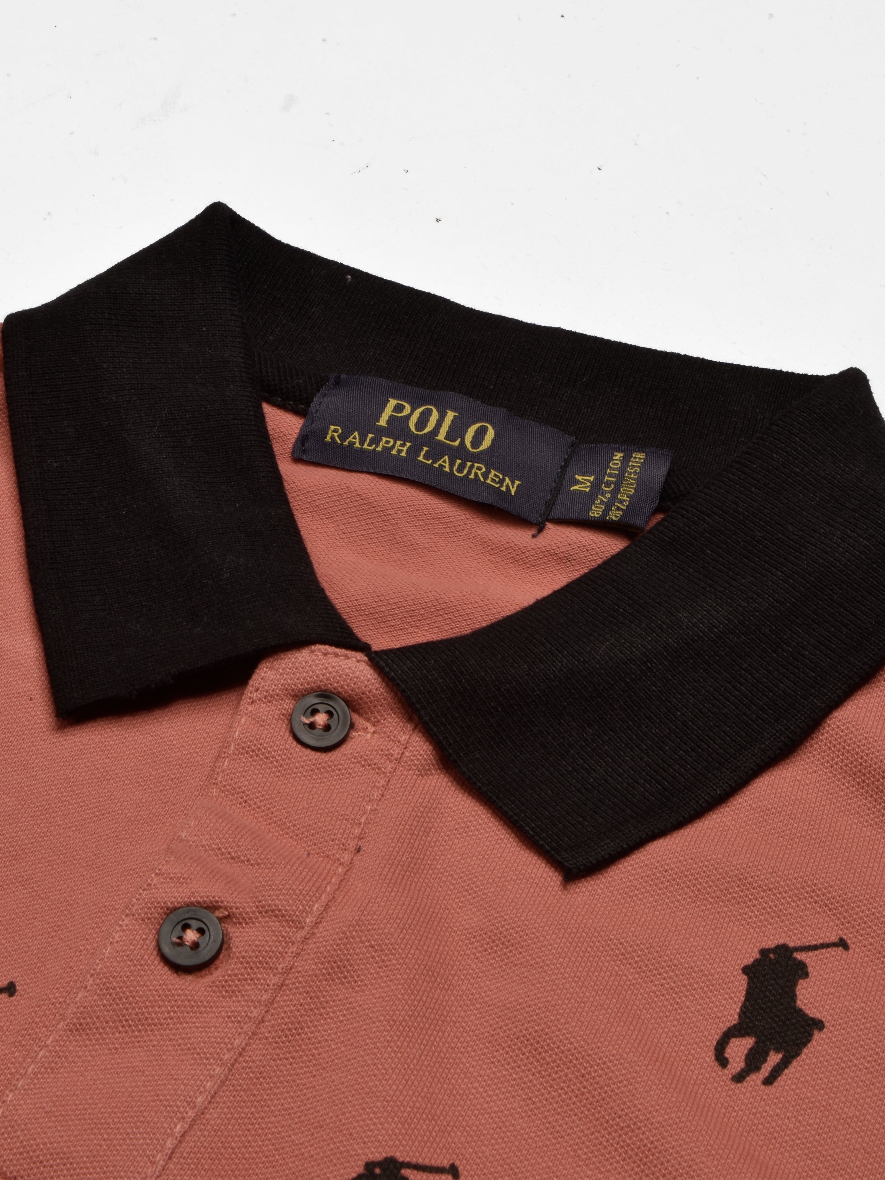Summer Polo Shirt For Men-Coral Orange with Allover Print-RT2337