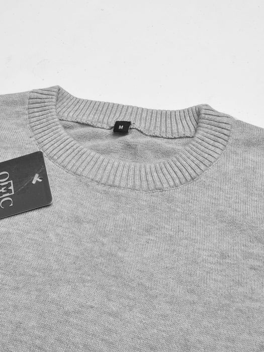 Full Fashion Crew Neck Wool Sweater For Men-Grey Melange-RT2252
