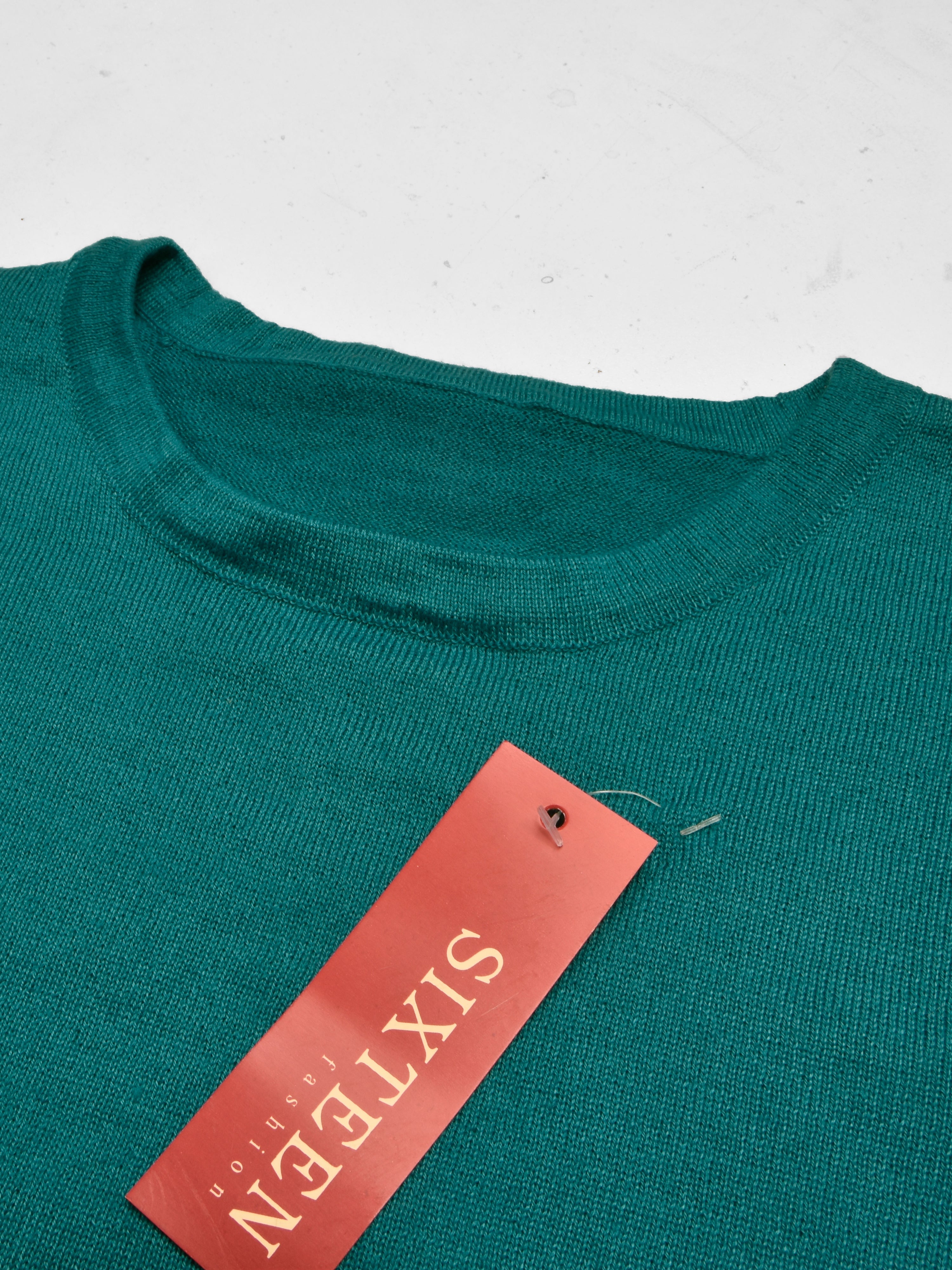 Sixteen Fashion Wool Crew Neck Sweater For Women-Cyan With Stripes-RT2253