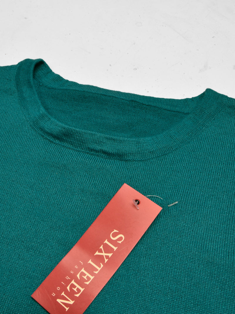 Sixteen Fashion Wool Crew Neck Sweater For Women-Cyan With Stripes-RT2253