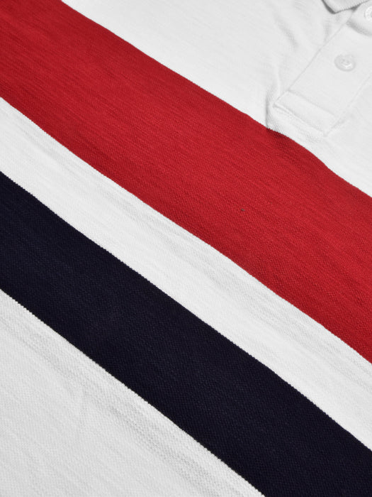 Cxly Half Sleeve Polo For Men-White with Red & Navy Panels-RT2386