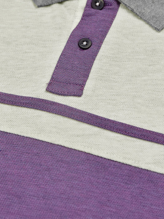 Summer Polo Shirt For Men-Purple Melange with Navy & White Melange-RT07