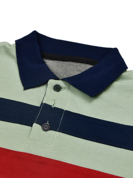 Summer Polo Shirt For Men-Sea Green with Navy & Red Stripes-RT05