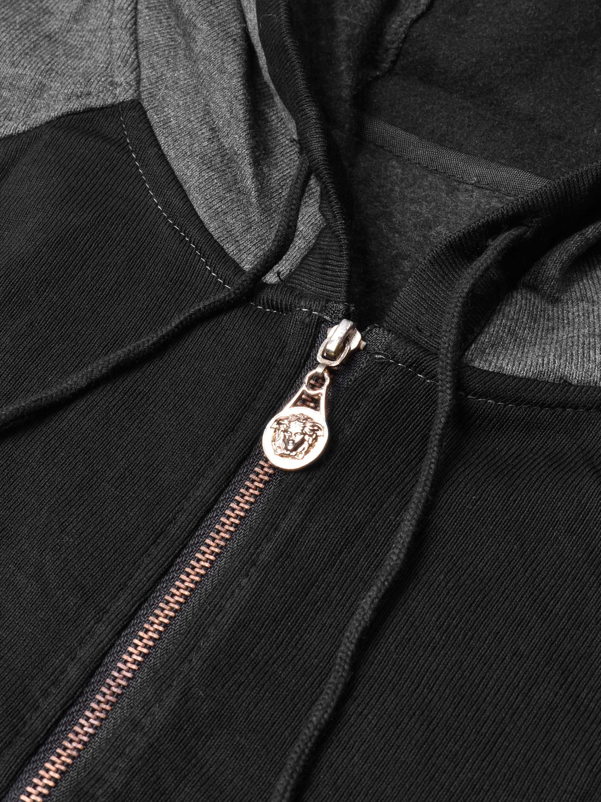 Louis Vicaci Fleece Sleeveless Zipper Sweater For Men-Black & Charcoal-RT1505