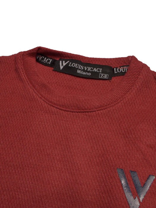 LV Crew Neck Long Sleeve Thermal Tee Shirt For Kids-Red with White & Grey-RT2423