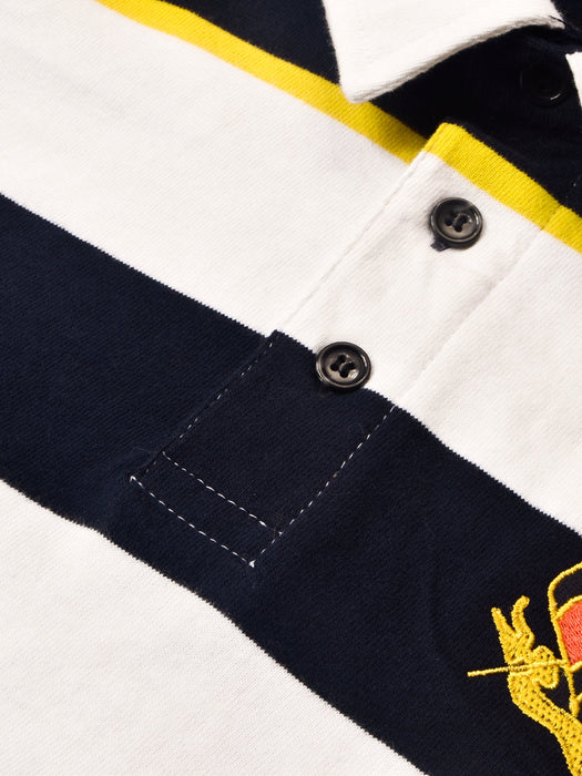 Louis Vicaci Long Sleeve Polo Shirt For Men-White & Navy Stripe-RT1867