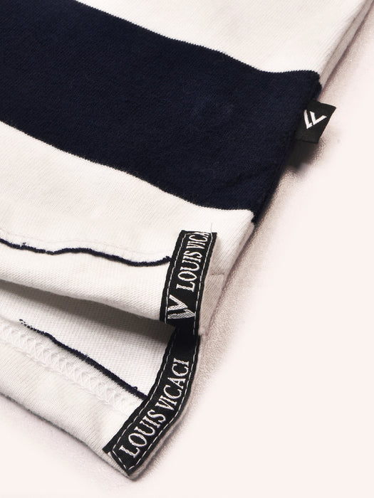 Louis Vicaci Long Sleeve Polo Shirt For Men-White & Navy Stripe-RT1867
