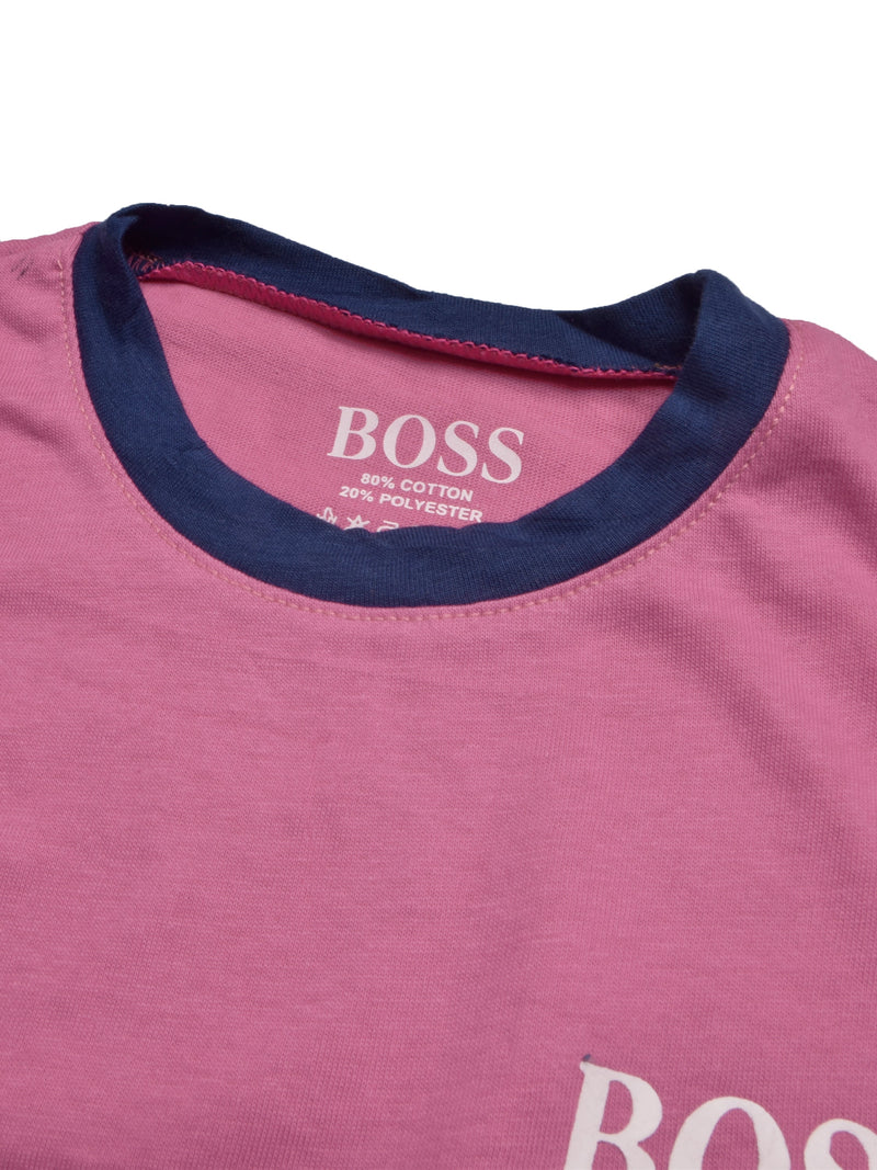 HB Crew Neck Long Sleeve Single Jersey Tee Shirt For Kids-Pink with Stripes-RT2419