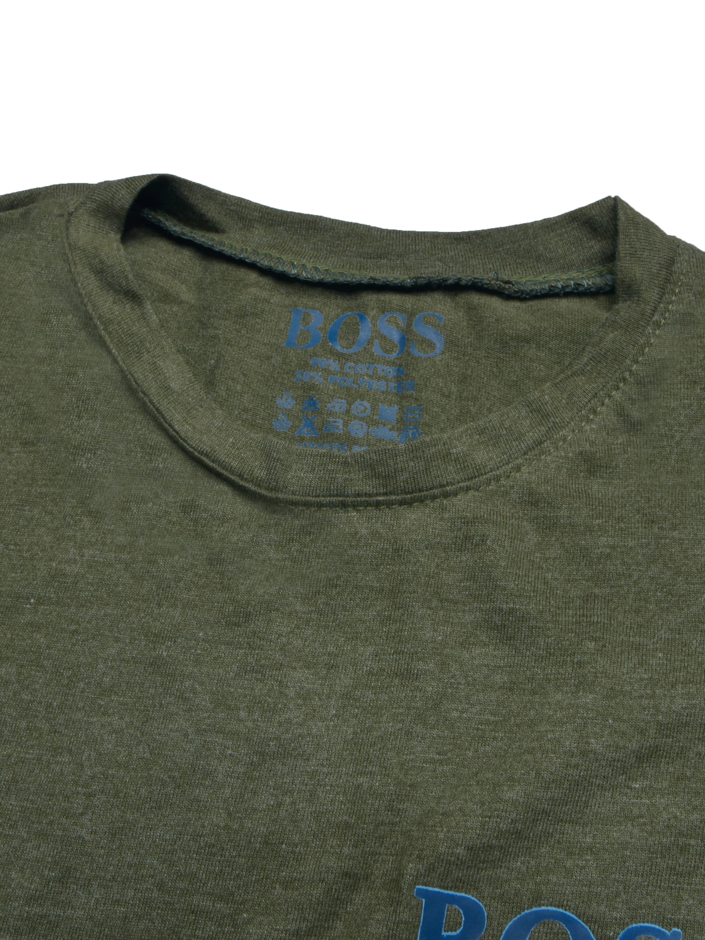 HB Crew Neck Long Sleeve Single Jersey Tee Shirt For Kids-Olive Melange with Off White & Navy-RT2418