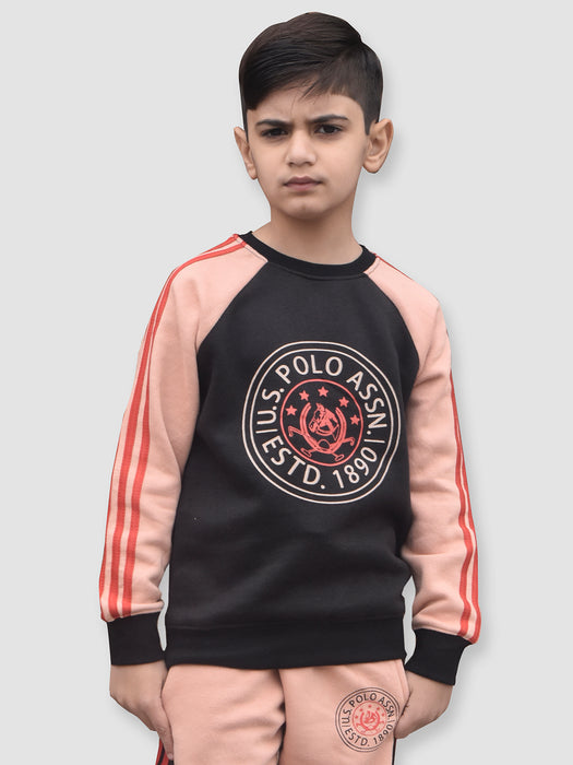 U.S Polo Assn Fleece Sweatshirt For Kids-Black & Skin-BR374