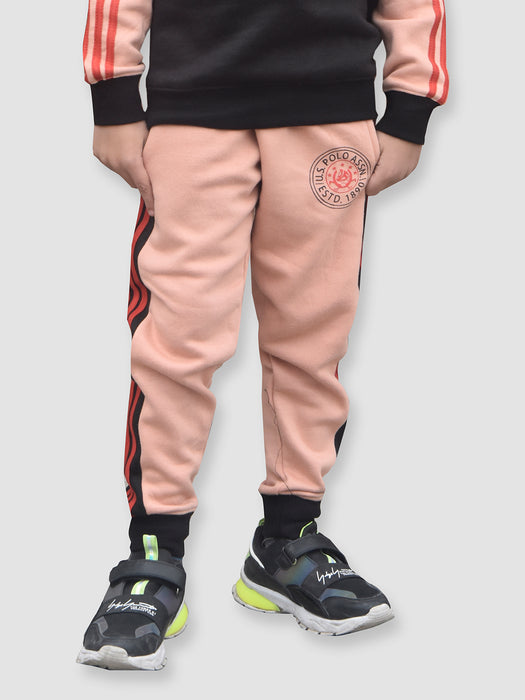U.S Polo Assn Fleece Jogger Trouser For Kids-Light Peach with Stripe-BR371