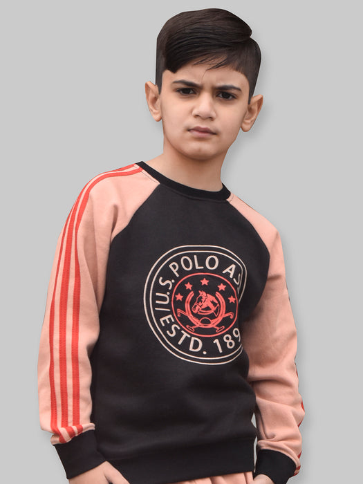 U.S Polo Assn Fleece Sweatshirt For Kids-Black & Skin-BR374