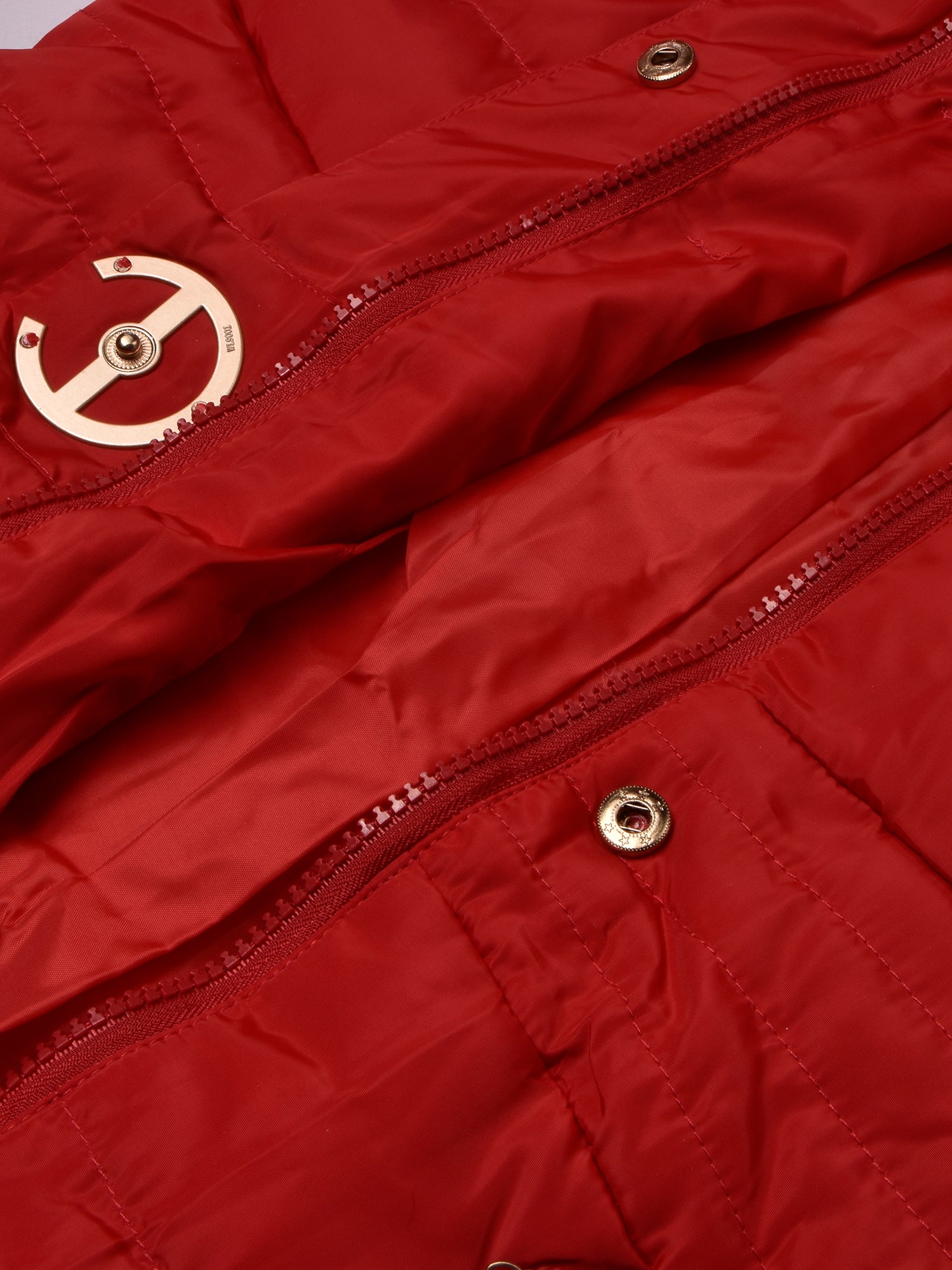 Cinched Waist Puffer Hoodie Jacket For Women-Red-BR201